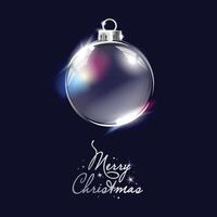 Merry Christmas square visual with a crystal ball or globe and beautiful festive text on dark blue background. vector