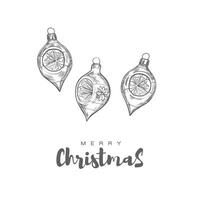 Square visual designed for Christmas social media post. Minimalist design with beautiful hand written text and line art outline Christmas balls. Design for print and online projects. vector