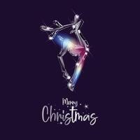 Merry Christmas square visual with a crystal reindeer and beautiful festive text on dark purple background. vector