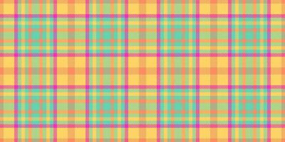 Aged tartan textile pattern, retro seamless background. Part check fabric plaid texture in amber and teal colors. vector