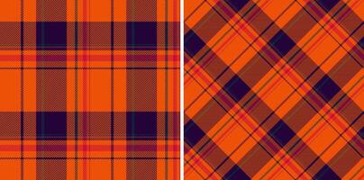Plaid textile fabric of pattern tartan with a seamless check texture background. Set in halloween colors for Easter celebration ideas. vector