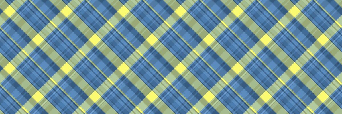 Vibrant diagonal plaid pattern in blue, yellow, and green hues. Perfect for textile design, web backgrounds, or fashion projects. This textured, seamless design offers a modern yet classic aesthetic.