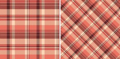 Two seamless coral and beige plaid patterns. Perfect for textile design, fashion, or website backgrounds. Classic versatile, these stylish checks offer a modern take on traditional patterns. vector