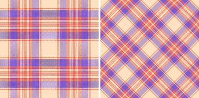 Two pastel plaid patterns in peach, coral lilac. Perfect for textile design, apparel, home decor, or scrapbooking projects. A versatile, soft aesthetic for feminine modern designs. vector