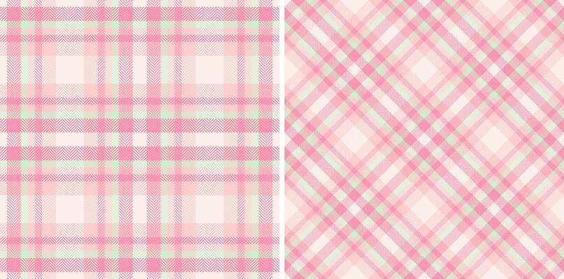 Delightful pastel pink plaid patterns, perfect for textile design, scrapbooking, or website backgrounds. Two variations offer versatility classic vertical and diagonal checks.