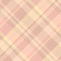 Pastel fabric check plaid, greeting card background pattern. Chic seamless textile tartan texture in light and moccasin colors. vector