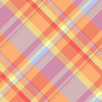 Interior textile check tartan, 60s plaid texture seamless. Fibre pattern background fabric in orange and red colors. vector