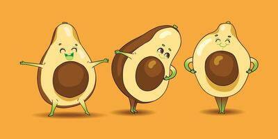 hand drawn avocado mascots, perfect for both online and print projects. Ideal for menus, banners, and social media, it adds a creative and funny touch to your graphics or branding. vector