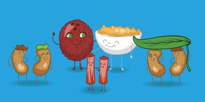 hand drawn breakfast mascots, perfect for both online and print projects. Ideal for menus, banners, and social media, it adds a creative and funny touch to your graphics or branding.t vector
