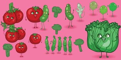hand drawn veggies mascots, perfect for both online and print projects. Ideal for menus, banners, and social media, it adds a creative and funny touch to your graphics or branding. vector