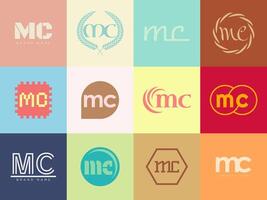 MC logo company template. Letter m and c logotype. Set different classic serif lettering and modern bold text with design elements. Initial font typography. vector