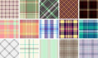 A vibrant collection of 16 diverse plaid patterns. Ideal for textile design, fashion, website backgrounds, and scrapbooking. vector