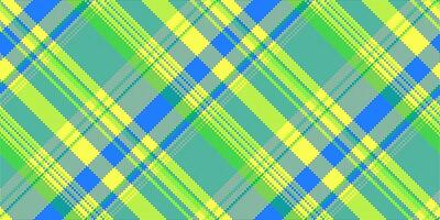 Asymmetric plaid texture check, tree fabric pattern seamless. Ethnic background tartan textile in green and blue colors. vector