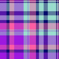 Mesh background check, regular texture seamless fabric. Infinity pattern plaid tartan textile in teal and violet colors. vector