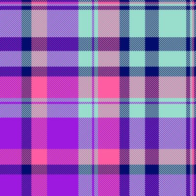 Mesh background check, regular texture seamless fabric. Infinity pattern plaid tartan textile in teal and violet colors.