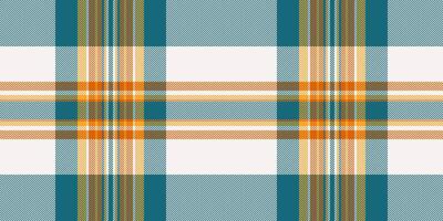 Vibrant teal, orange, and beige plaid pattern. Perfect for textile design, website backgrounds, or fashion projects. This seamless texture offers a fresh, modern take on a classic style. vector