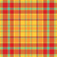 Spanish fabric texture tartan, scottish textile check. Backdrop background seamless plaid pattern in amber and red colors. vector