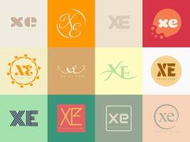 XE logo company template. Letter x and e logotype. Set different classic serif lettering and modern bold text with design elements. Initial font typography. vector