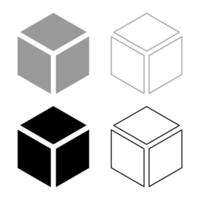 Hexagedron Sacred geometry symbol set icon grey black color solid fill outline contour line vector