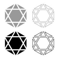 Octagedron icosahedron sacred geometry symbol set icon grey black color solid fill outline contour line thin vector