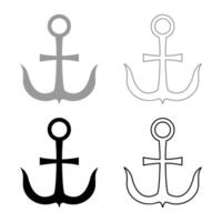 Cross anchor Crusher-Yagir set icon grey black color solid fill outline contour line thin style vector