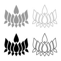 Ayyavazhi lotus carrying Naman symbol set icon grey black color solid fill outline contour line thin style vector