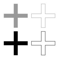 Greek Cross Crux quadrata christian crosses set icon grey black color solid fill outline contour line thin style vector