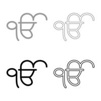 IK Oankar Ek Onkar symbol of Sikh religion Punjab set icon grey black color solid fill outline contour line thin style vector
