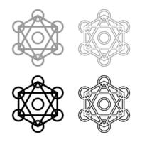 Metatron cube Sacred geometry set icon grey black color solid fill outline contour vector