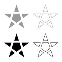 Pentagram Neo paganism sign five pointed star set icon grey black color solid fill outline contour line thin style vector