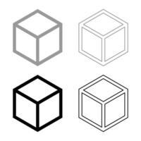 Hexagedron Sacred geometry symbol set icon grey black color solid fill outline contour line thin vector