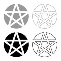 Pentakl Neopagan Wicca Pentacle Neo paganism sign five pointed star in circle inside round Pentagram magic symbol set icon grey black color solid fill outline contour line thin vector