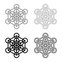 Metatron cube Sacred geometry set icon grey black color solid fill outline contour line thin vector