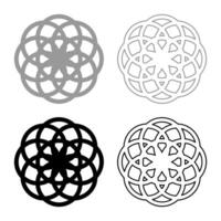Flower of life Sacred geometry set icon grey black color solid fill outline contour vector