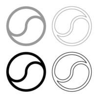 Yin Yang Taoism symbol harmony equilibrium concept set icon grey black color solid fill outline contour line thin style vector