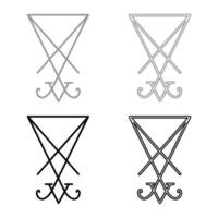 Lucifer's sign seal Satan Lucifer symbol set icon grey black color solid fill outline contour line thin style vector