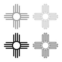 Zia symbol ancient sun emblem element of New Mexico flag set icon grey black color solid fill outline contour line thin style vector