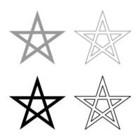 Pentagram Neo paganism sign five pointed star set icon grey black color solid fill outline contour line vector