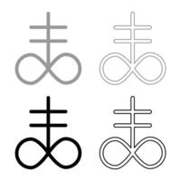 Satanic Cross Theistic satanism symbol set icon grey black color solid fill outline contour line thin style vector