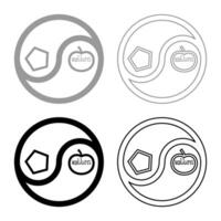 Sacred chao Cau chaos discordianism discordia symbol parody of religion set icon grey black color solid fill outline contour line thin style vector