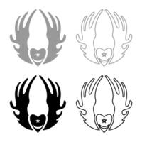 Inyyyati's tugy wing heart Universal Sufism symbol set icon grey black color solid fill outline contour line thin style vector
