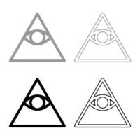 Kao Give all seeing eye in pyramid inside triangle Illuminati symbol Masonic set icon grey black color solid fill outline contour line thin vector