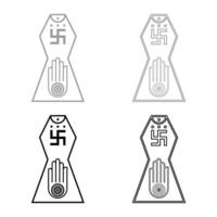 Symbol Jainism emblem Jain Prateek Chihna Hand Akhimsa Ahimsa arm religion Dharma Ahinsa Mahavir Jayanti set icon grey black color solid fill outline contour line vector