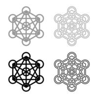Metatron cube Sacred geometry set icon grey black color solid fill outline contour line vector