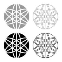 Equilibrium sacred geometry symbol set icon grey black color solid fill outline contour line vector
