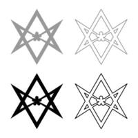 Thelema Unicursal Hexagonal symbol Unprocessing hexagram Telemma sacred geometry set icon grey black color solid fill outline contour line thin style vector