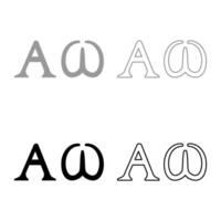 Alpha Omega symbols Greek sings set icon grey black color solid fill outline contour line thin style vector