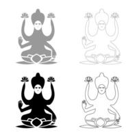 Lakshmi Goddess set icon grey black color solid fill outline contour line thin style vector