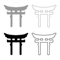 Torri gate symbol Shinto Japanese Arch Asian Toria travel concept set icon grey black color solid fill outline contour line thin style vector