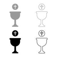 Corpus christi holy communion set icon grey black color solid fill outline contour line thin style vector